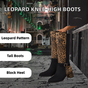 Nouvelles bottes Chelsea mi-mollet à lacets et boucle imprimé léopard pour femme, taille plus, talon moyen 5-8 cm (Collection Hiver 2025) (Export) - Product Image 2