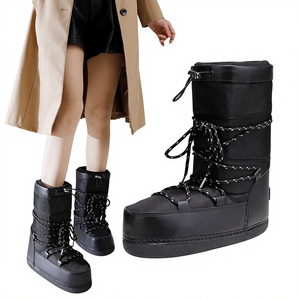 <span class=keywords><strong>Botas</strong></span> de Nieve Impermeables con Punta Redonda, Estilo Esquí, Negras, para <span class=keywords><strong>Mujer</strong></span>, con Forro Grueso y Cálido, Altura de Caña de 25 cm - Product Image 1