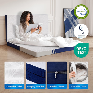 TriFolding RV Car Bed Mattress 4 pulgadas plegable de bambú de alta densidad de espuma viscoelástica colchón <span class=keywords><strong>Topper</strong></span> cubierta para viajes de Camping - Product Image 5