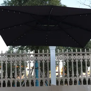 Hangender vollwertiger Aluminiumrahmen doppelter Vordach großer Strand LED-Kantilever-Sonnenstrahlen Regenschirme Outdoor-Garten