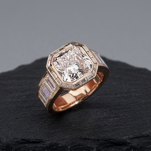 แหวนหมั้นสวยงาม 5.1 กะรัต D VS1 ทองคำแท้ 18k ชุบทองคำชมพู เพชรทรง Asscher เพชรเลี้ยงในห้องปฏิบัติการ รับรองโดย IGI - Product Image 2