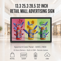 Affichage numérique E Ink CMS Spectra 6 panneaux 3200x1800 de 13,3, 25,3, 28,5 et 32 pouces pour publicité en centre commercial, avec batterie de 15 heures
