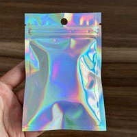 Sacs PE à fermeture éclair plate, transparents, holographiques, réutilisables, personnalisés, scellés sur 3 côtés, pour mini bijoux, emballage laser, 100 pièces, vente chaude