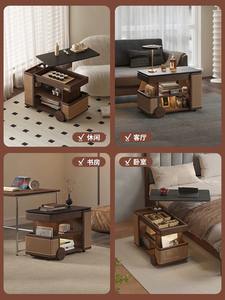 सॉलिड वुड लिफ्ट मूवेबल ट्रॉली बस ब्लैक वॉलनट होम रोटेटिंग लिविंग रूम सोफा कॉफी टेबल - Product Image 4