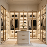 Armoire Modulaire Personnalisée Intégrée avec Îlot Central, Penderie Moderne Écologique en Bois et Portes en Verre Faciles à Installer