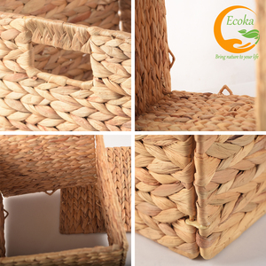 Eco-Friendly Set of 2 Handmade Hyacinth Water Storage <b>Baskets</b> <b>Cube</b> Organizer Bins for Bedroom Bathroom - Product Image 3