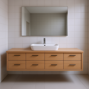 Meuble-lavabo de salle de bain en bois massif, 78,7 po x 19,7 po, finition claire, design moderne et minimaliste, sur pied, rectangulaire - Product Image 2