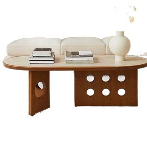 <b>Retro</b> Solid Wood Coffee <b>Table</b> With Perforated Design For Living Room Home Minimalist Style - Product Image 5