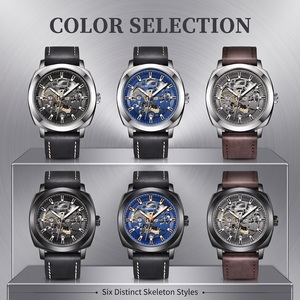 Montres mécaniques automatiques pour hommes, nouvelle mode, en cuir véritable, ajourées, étanches, pour le sport, vente en gros - Product Image 3
