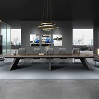 HYZ-283X  Grande table de conférence moderne en bambou et ensemble de chaises pour la réception de bureau, capacité de 10 personnes avec prise intégrée