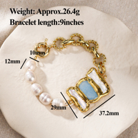 Bracelet vintage baroque en perles d'eau douce naturelles plaqué or avec breloque en jade bleu, bijou artisanal pour femme