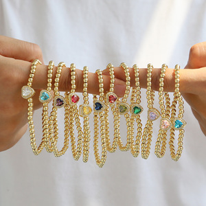 Großhandel Perlen Armband vergoldet Kupfer Zirkon Herz 12 Birth stone Charms Perlen Armband Schmuck