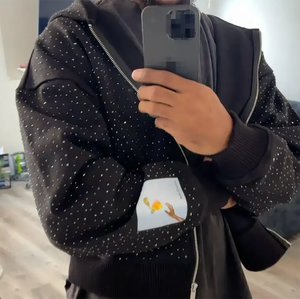 <span class=keywords><strong>Felpa</strong></span> <span class=keywords><strong>con</strong></span> Cappuccio Personalizzata di Alta Qualità per <span class=keywords><strong>Uomo</strong></span>, Streetwear Nero <span class=keywords><strong>con</strong></span> <span class=keywords><strong>Zip</strong></span> e Strass su Tutta la Superficie - Product Image 3