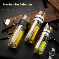 Bouteille d'infuseur à thé en verre à double paroi étanche avec infuseur et couvercle pour jus de fruits en vrac