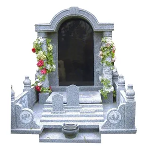 Pierre tombale en pierre noire sculptée à la main, ailes d'ange en marbre, pierre tombale pour tombes, monument funéraire en granit - Product Image 2