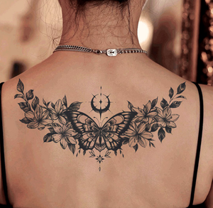 Tatuaje Temporal <span class=keywords><strong>de</strong></span> Mariposa en Flores para Mujer, Semipermanente, Negro, Henna, Resistente al Agua, Diseño para Pecho, Transferencia <span class=keywords><strong>de</strong></span> Agua - Product Image 1