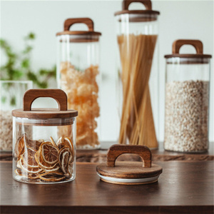 Küchenzubehör BPA-freies Handgefertigtes Klares Zylindrisches Weithalsglas Leeres Borosilikatglas Kerzen-Aufbewahrungsglas mit Holzdeckel - Product Image 5