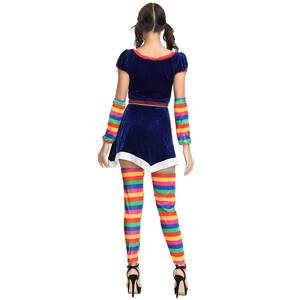 Costume de clown pour femme à rayures arc-en-ciel, inspiré des films et séries TV, avec robe en velours et chaussettes rayées pour Halloween et Noël - Product Image 3