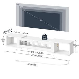 Soporte <span class=keywords><strong>de</strong></span> TV flotante con toma <span class=keywords><strong>de</strong></span> corriente <span class=keywords><strong>de</strong></span> luz LED para hasta 65 ", estante <span class=keywords><strong>de</strong></span> TV montado en la pared, <span class=keywords><strong>centro</strong></span> <span class=keywords><strong>de</strong></span> <span class=keywords><strong>entretenimiento</strong></span> <span class=keywords><strong>de</strong></span> consola multimedia moderno - Product Image 2