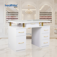 Table de manucure moderne avec plateau en pierre blanche, table de manucure individuelle et ensemble chaise, table à ongles