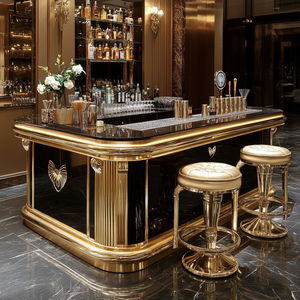 Bancone <span class=keywords><strong>Bar</strong></span> Moderno di Lusso in Acciaio Inossidabile con Piano in Marmo, Design Autoportante per <span class=keywords><strong>Bar</strong></span> Domestici e Hotel, Illuminazione <span class=keywords><strong>a</strong></span> LED - Product Image 1