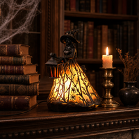 Figurine Sorcière Halloween Résine Statue Avec Balai Ornement Lumière LED Décoration De Table Fête