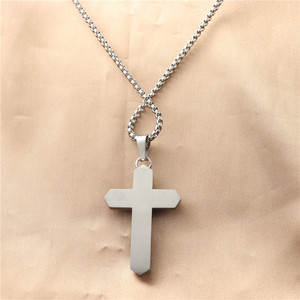 Stainless Steel <b>Cross</b> Pendant Necklace For Men Geometric Design Pave Setting 12081 - Product Image 2