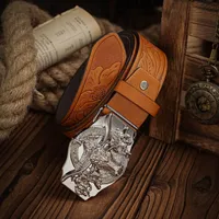 Western Cowboy PU Cinturón de cuero-Moda Casual Remaches Metal Western Beaded PU Cinturón Aleación Bull Head Hebilla Cinturones para hombres