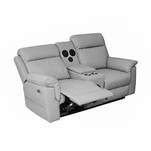 Factory Furniture Power Recliner Living Room Air Leather Sectional Sofa With USB LED and Cupholder Dropdown