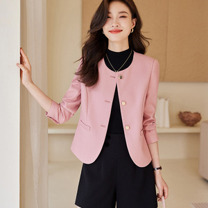 Women's Blazer Cream Solid Color Polyester Woven No-Wrinkle Treatment Eco-Friendly Spring Autumn Casual Top - Product Image 2