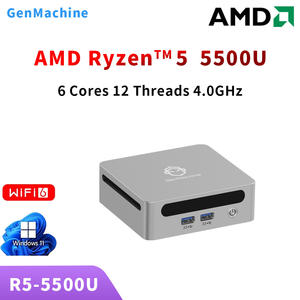 Mini <span class=keywords><strong>PC</strong></span> HD GenMachine con AMD Ryzen 5 5500U <span class=keywords><strong>de</strong></span> 6 Núcleos y 12 Subprocesos, DDR4 8/16/32, Disco Duro SSD <span class=keywords><strong>de</strong></span> 512 GB, Windows 11, Wifi6 para Gamers - Product Image 1