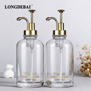 Empty <b>Liquid</b> Soap <b>Coffee</b> Syrup Dispenser 500ml Clear Glass Syrup Bottle Lotion Bottle Soap Dispenser with Stainless Steel Pump - Product Image 1