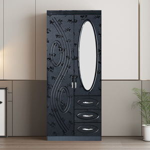 2 Doors <strong>Black</strong> <strong>Wardrobe</strong> Closed 0.8m Cupboards for Bedroom <strong>Wardrobe</strong> 3 Drawers Customized <strong>Wardrobe</strong> with <strong>Mirror</strong> - Product Image 2
