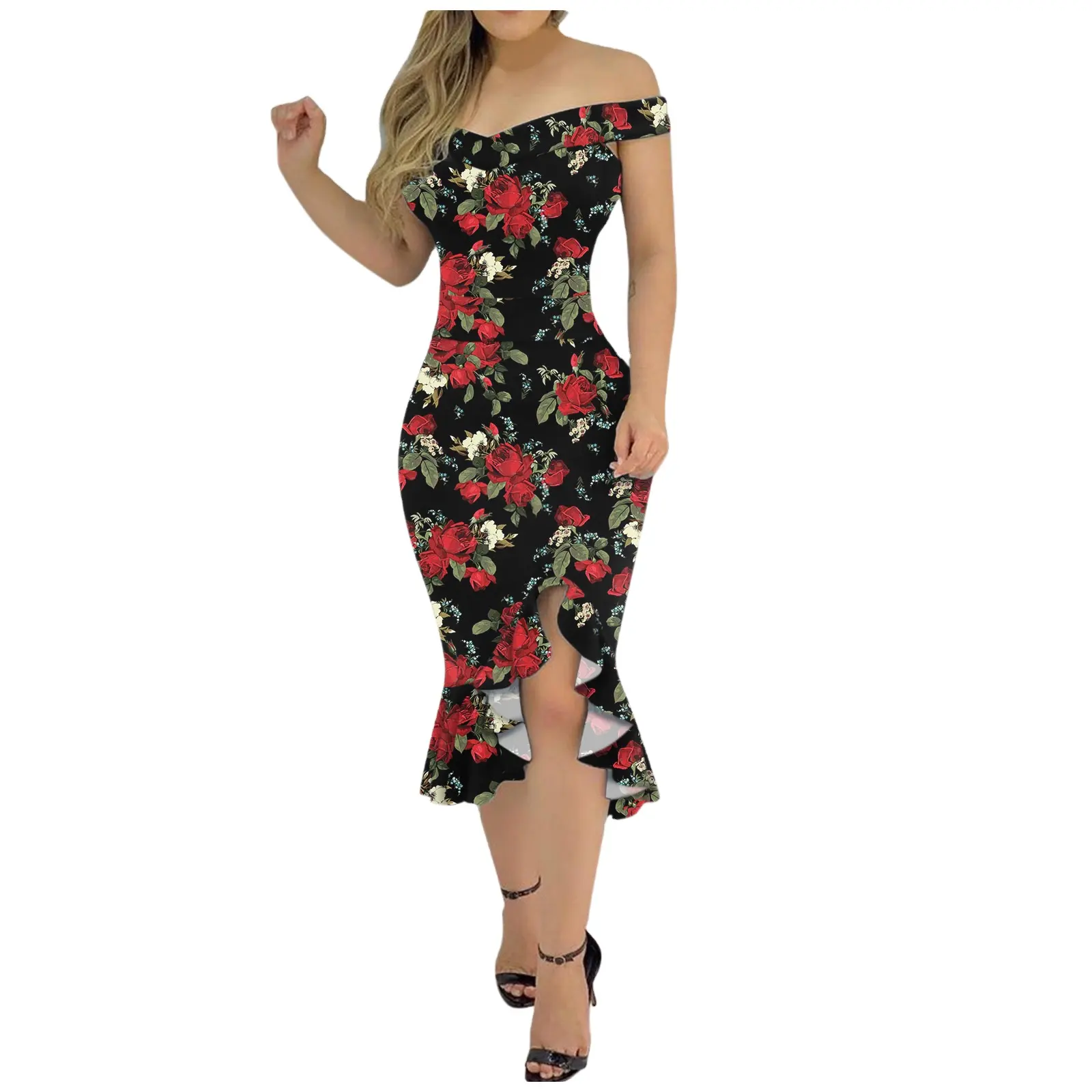 2021 Summer Sexy One-Shoulder Non-Positioning Irregular Tight-Fitting Hip Printed Dress For Women Wholesale Free Shipping