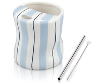 Tasse à expresso 10 oz en porcelaine, mug de voyage avec pailles, nouveauté, peinte à la main, irrégulière, rayée bleue, pour thé et latte