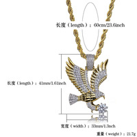 Collier Aigle Volant Plaqué Or avec Zircon Cubique, Chaîne Corde, Breloque Bling, Cadeau pour Homme, Bijou de Fête et de Rue