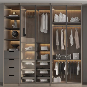 Moderner Kleiderschrank mit Flachen Türen, LED-Beleuchtung und Schubladen – Schlafzimmermöbel aus Holz zur Aufbewahrung von Kleidung - Product Image 4