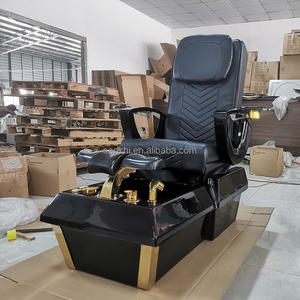 ラグジュアリー ビューティー ヘアサロン用家具 PUレザー マニキュアチェア 電動マッサージ パイプレス ペディキュアチェア ブラック マッサージテーブル モダン - Product Image 3