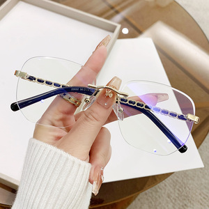 Rimless Rectangle Eyeglasses <b>Frames</b> <b>Metal</b> Blue Light Protection Plano Lenses For Women - Product Image 1