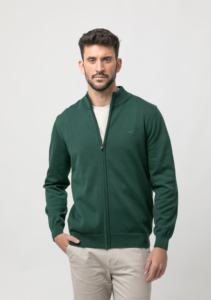 Chaqueta de hombre con cremallera verde de manga larga de poliéster de algodón superventas con estructura de enclavamiento - Product Image 2