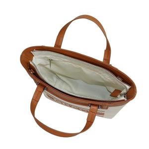 Custom Logo Canvas Tote <b>Bag</b> <b>Women</b> Ladies Large Capacity <b>Leather</b> Trim Handle Checkered Letter Design Shoulder Handbag <b>Work</b> <b>Bag</b> - Product Image 2