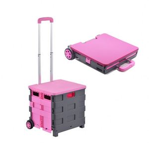 Hot Sale Supermarket <b>Plastic</b> Portable Foldable Luggage Cart Folding Shopping <b>Trolley</b> Shop Bags - Product Image 3