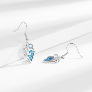 Summer Vibe Earrings Blue Enamel <b>Wave</b> Palm Tree Design Silver Dangle Ear Hooks Boho Beach Vacation <b>Jewelry</b> Gift Earrings - Product Image 2