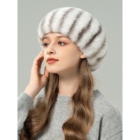 Chapeau Béret en Vraie Fourrure de Vison pour Femme, Style Coréen Élégant, Chaud avec Cache-Oreilles, Chapeau d'Artiste en Fourrure de Vison Authentique, Coiffe Polyvalente pour Femme