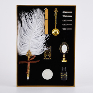 Ostrich Feather <b>Pen</b> Retro European Style Feather <b>Pen</b> Set Customized High Quality <b>Gift</b> <b>Pen</b> - Product Image 2