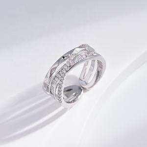 Anillo ajustable de plata de ley 925 OEM, chapado en oro, con circonita, estilo hip hop, simple, abierto, geométrico, para mujer, venta al por mayor. - Product Image 4