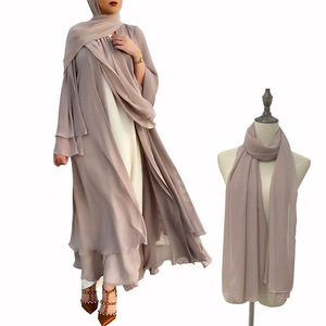 Elegante islâmica Chiffon <span class=keywords><strong>Cardigan</strong></span> temperamento saia longa cor sólida vestido muçulmano - Product Image 1