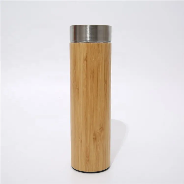 Eco-friendly Natural Bamboo Thermos Vacuum Thermos with Tea Filter Custom Logo reusable water bottle wooden water bottles