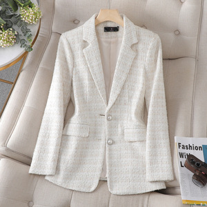 Pink Women's Tweed Blazer Plaid Wool Blend Jacket Autumn Winter Elegant Style - Product Image 2
