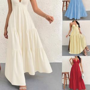 Vestido Midi de Fiesta para Mujer, Diseño Personalizado OEM, Cuello en V, Tejido Moderno, Color Sólido Natural, Sexy, Ecológico y Lavable - Product Image 2